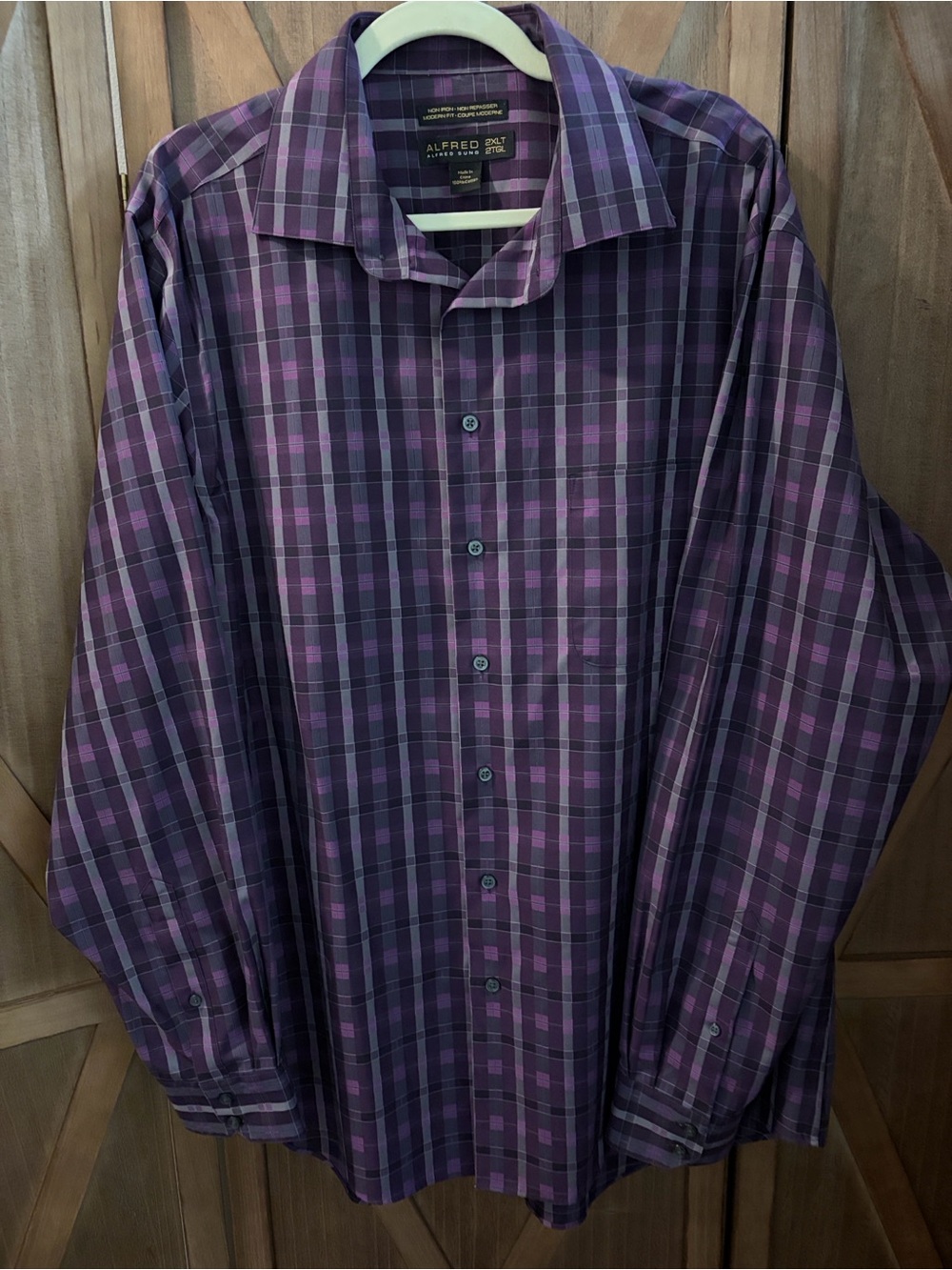 ALFRED SUNG Purple Plaid Men's Button-Down Shirt SIZE 2XLT